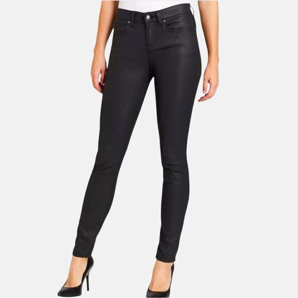 Sz S Eileen Fisher Organic Cotton Blend Waxed Denim Black Skinny Jeans $178 MSRP